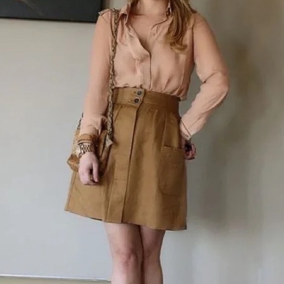 J Crew women’s Dorrie Linen Blend mini Skirt camel color sz 0 preloved - Picture 2 of 10